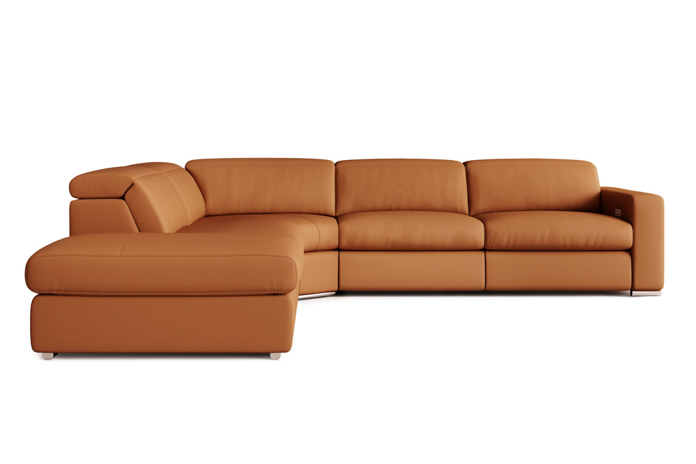 Valencia Clara Leather Reclining Sectional Sofa, Left Hand Chaise, Cognac