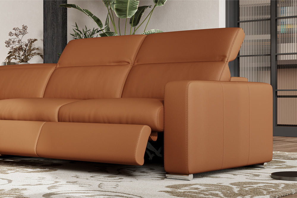 Valencia Clara Leather Reclining Sectional Sofa, Left Hand Chaise, Cognac