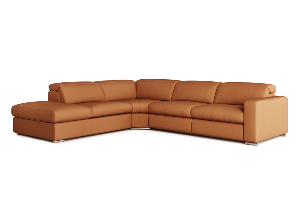 Valencia Clara Leather Reclining Sectional Sofa, Left Hand Chaise, Cognac