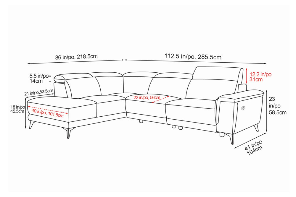 Valencia Pista Modern Top Grain Leather Reclining Sectional Sofa with Left-Hand Facing Chaise, Beige