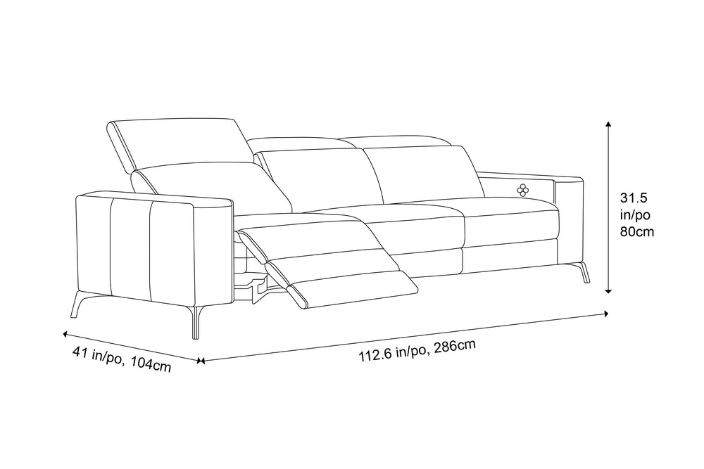 Valencia Esther Top Grain Leather Three Seats with Double Recliners Sofa, Light Grey