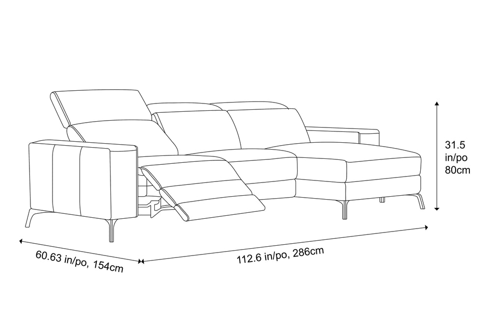 Valencia Esther Top Grain Leather Sofa, Three Seats with Right Chaise, Beige