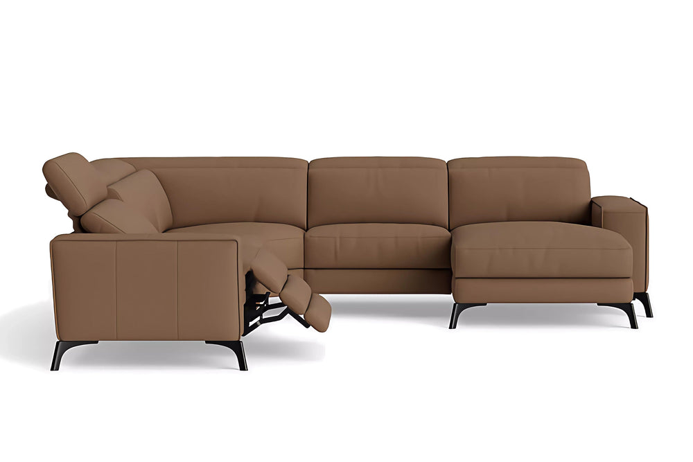 Valencia Esther Top Grain Leather Sofa, L-Shape with Right Chaise, Brown