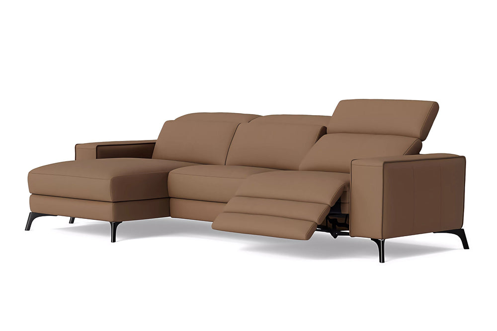 Valencia Esther Top Grain Leather Sofa, Three Seats with Left Chaise, Brown