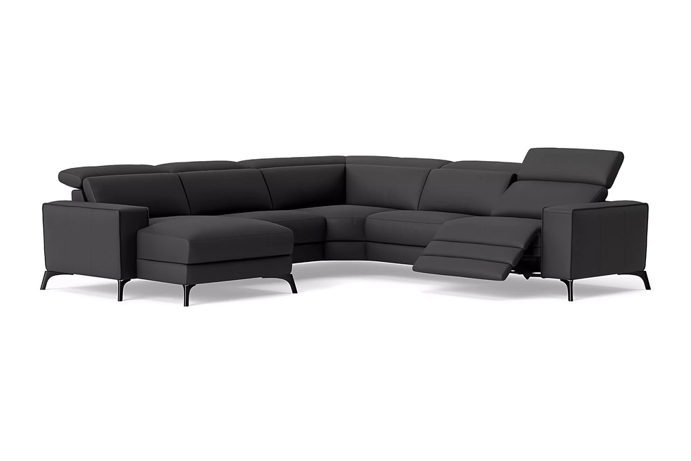 Valencia Esther Top Grain Leather Sofa, L-Shape with Left Chaise, Black