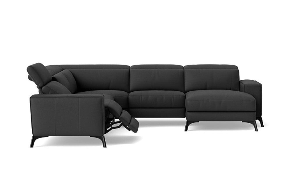 Valencia Esther Top Grain Leather Sofa, L-Shape with Right Chaise, Black