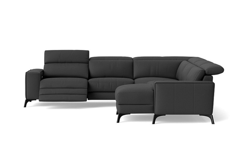 Valencia Esther Top Grain Leather Sofa, L-Shape with Right Chaise, Black