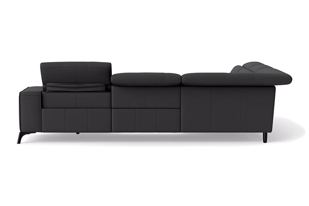 Valencia Esther Top Grain Leather Sofa, L-Shape with Left Chaise, Black