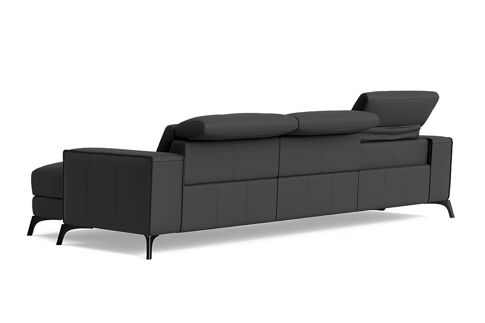 Valencia Esther Top Grain Leather Sofa, Three Seats with Right Chaise, Black