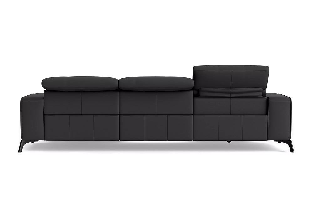 Valencia Esther Top Grain Leather Sofa, Three Seats with Right Chaise, Black