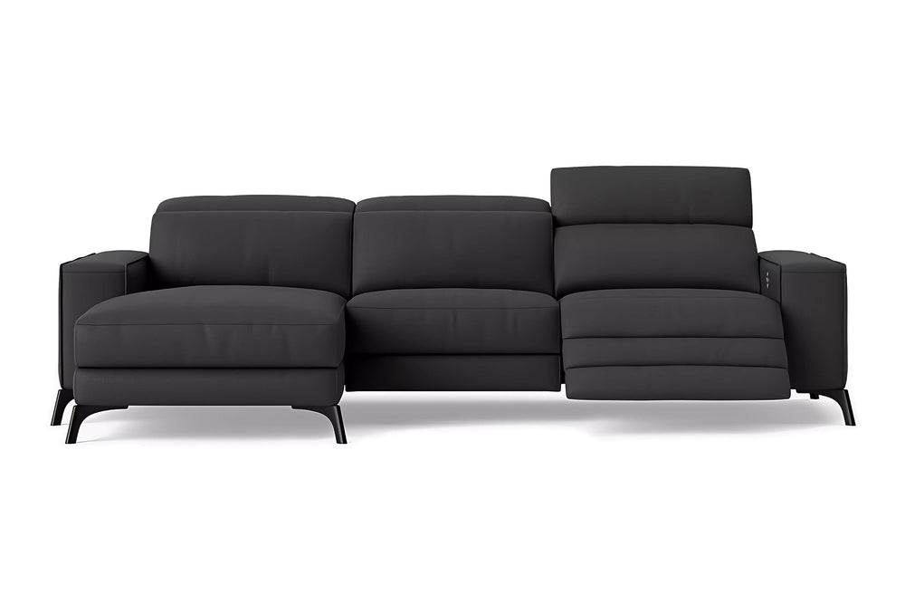 Valencia Esther Top Grain Leather Sofa, Three Seats with Left Chaise, Black
