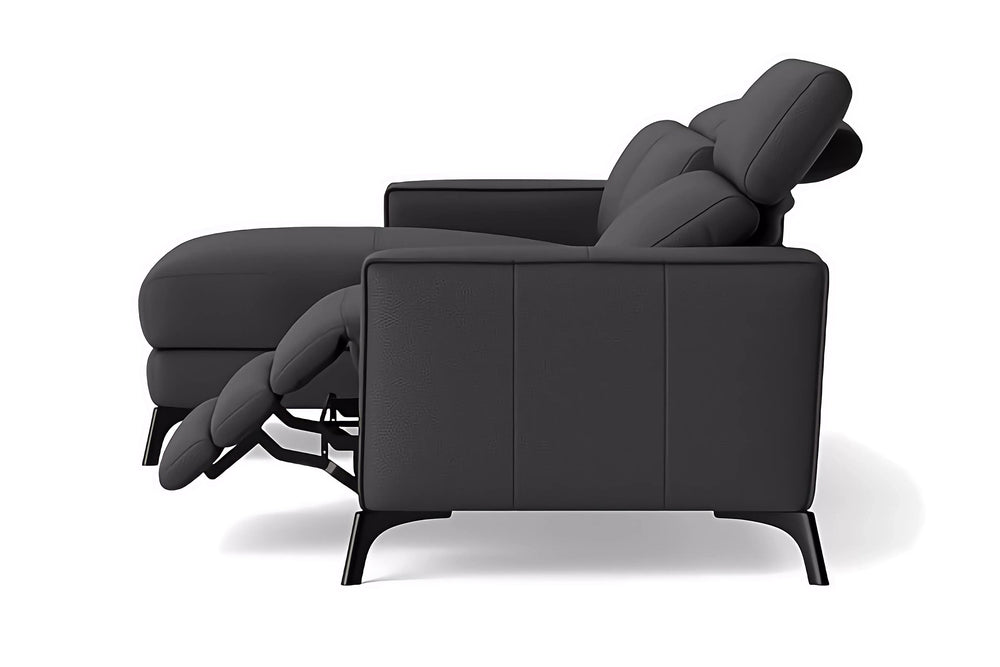 Valencia Esther Top Grain Leather Sofa, Three Seats with Left Chaise, Black