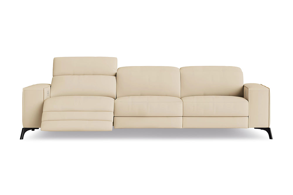 Valencia Esther Top Grain Leather Three Seats with Double Recliners Sofa, Beige