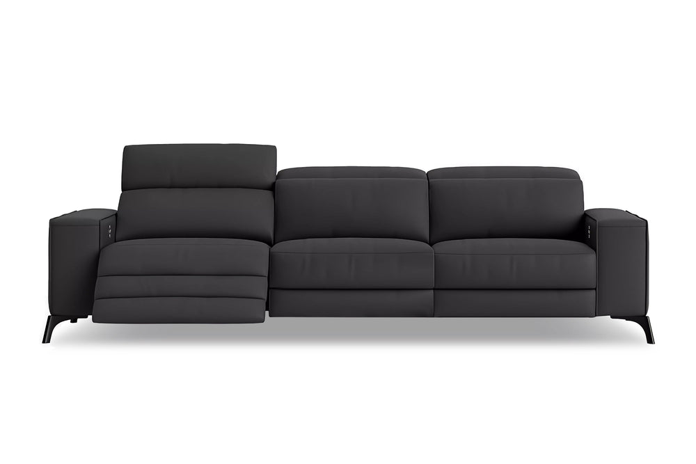 Valencia Esther Top Grain Leather Three Seats with Double Recliners Sofa, Black