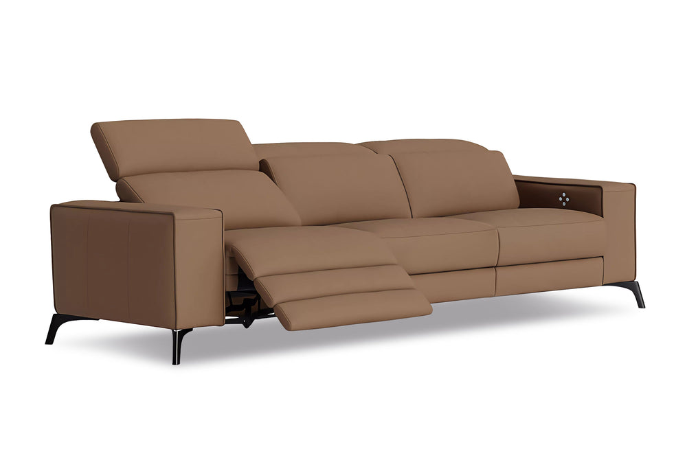 Valencia Esther Top Grain Leather Three Seats with Double Recliners Sofa, Brown