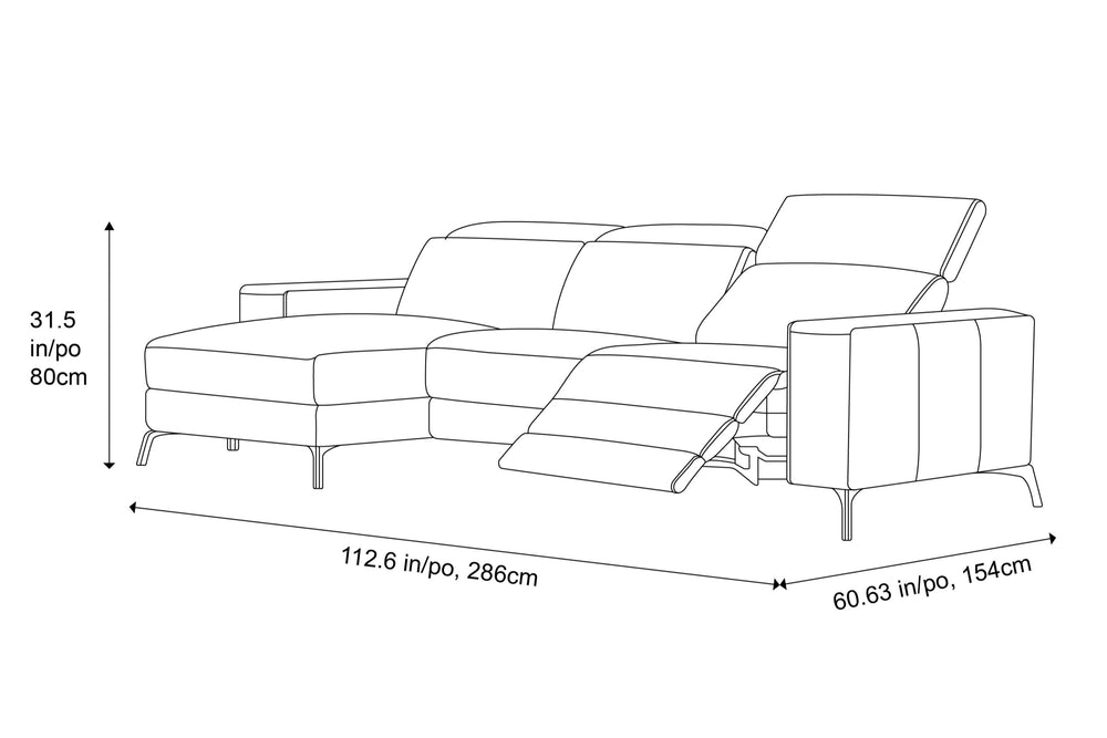 Valencia Esther Top Grain Leather Sofa, Three Seats with Left Chaise, Brown