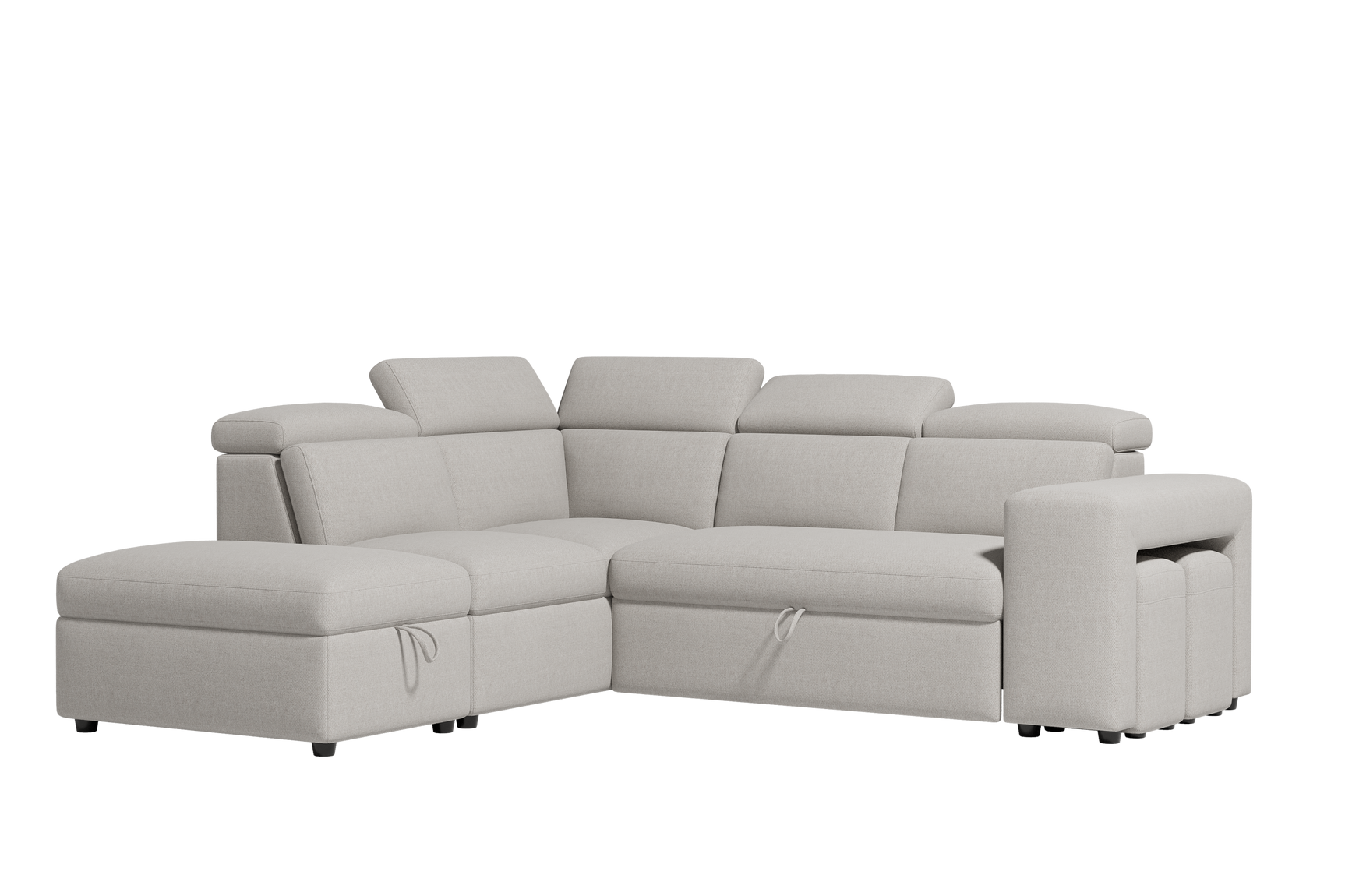Valencia Finn Fabric Sectional Sofa Bed with Left Hand Storage, Light Grey Color