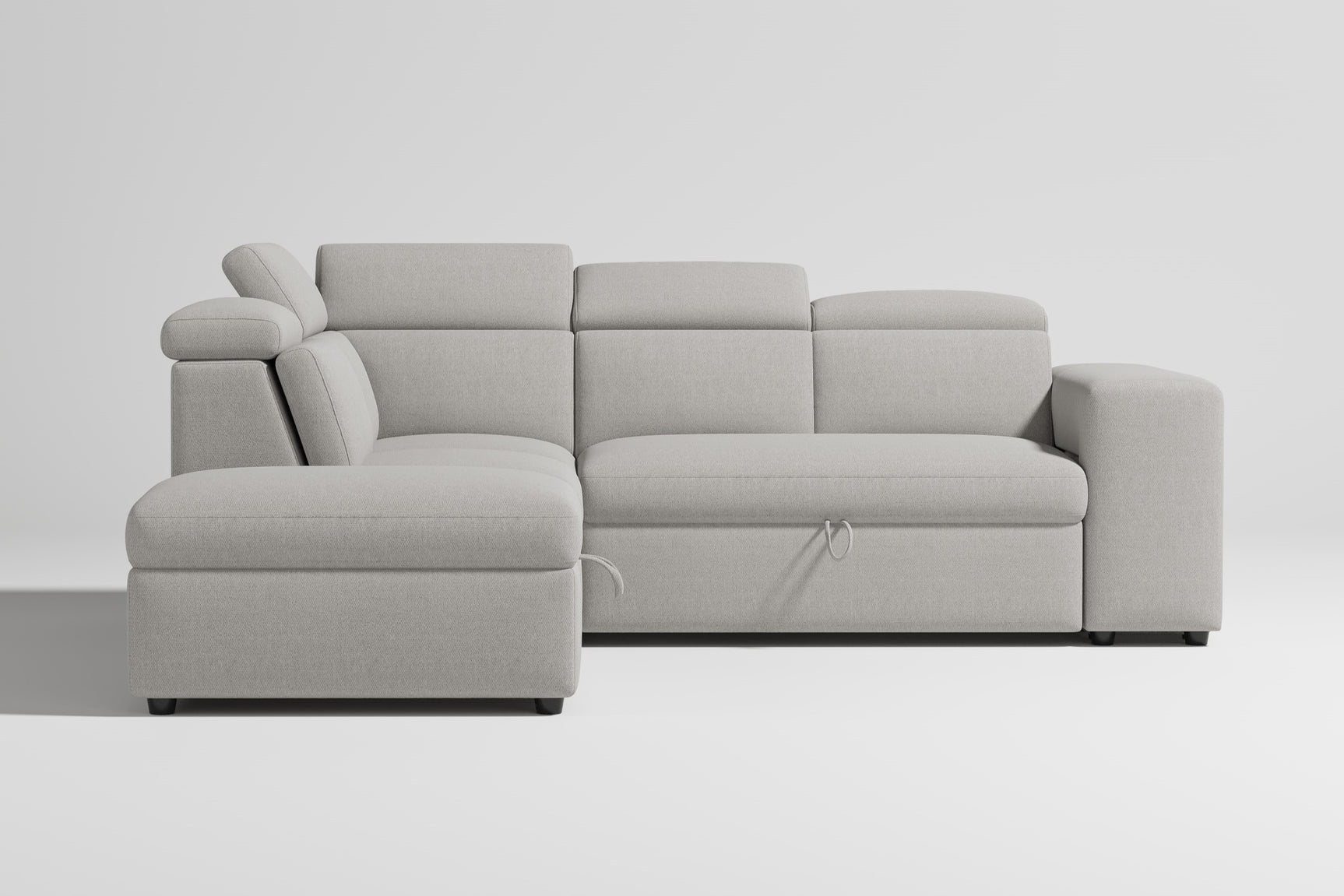 Valencia Finn Fabric Sectional Sofa Bed with Left Hand Storage, Light Grey Color