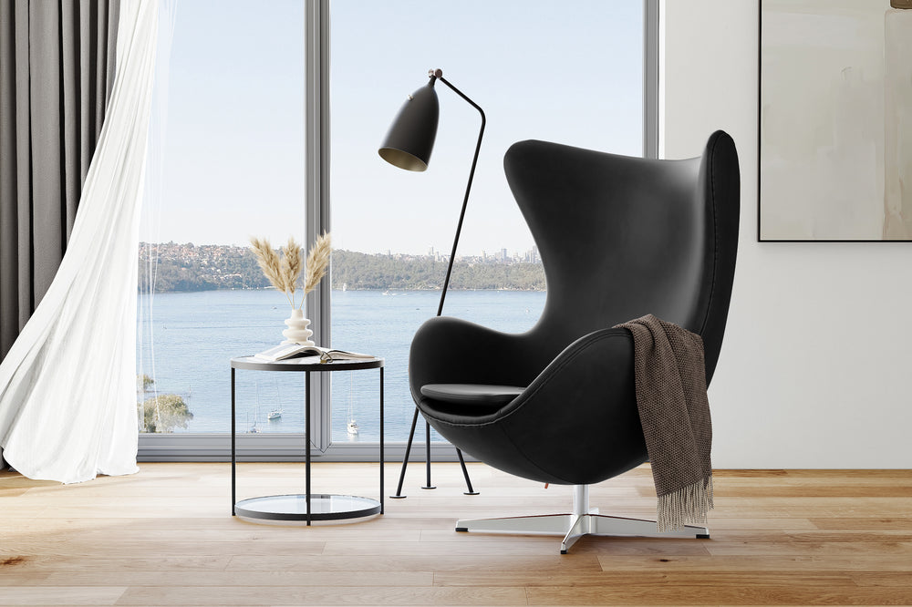 Valencia Finola Top Grain Leather Accent Chair, Black Color