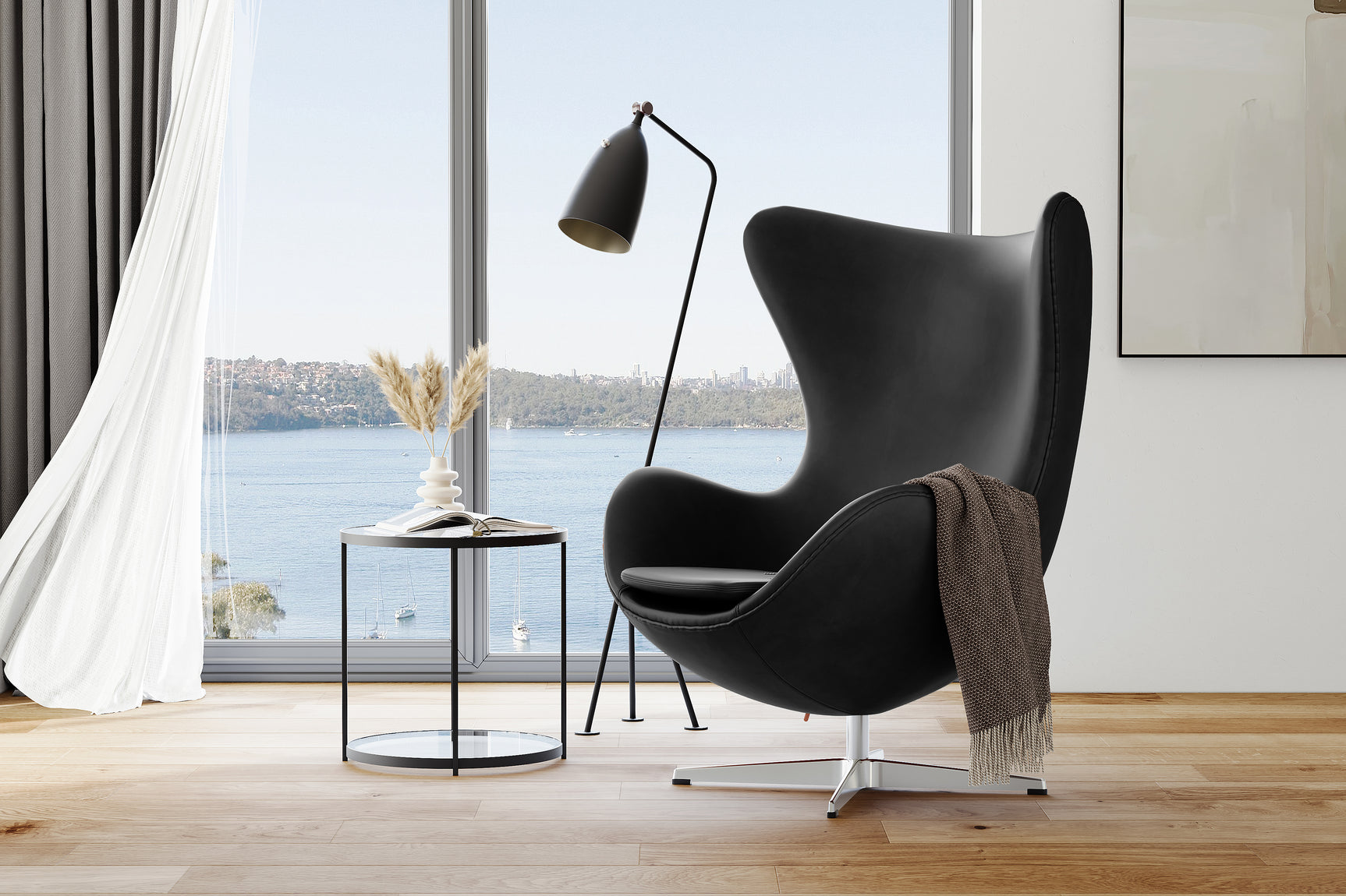 Valencia Finola Top Grain Leather Accent Chair, Black Color