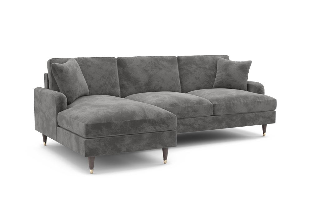 Valencia Freya Velvet Fabric Three Seats with Left Chaise Sofa, Grey