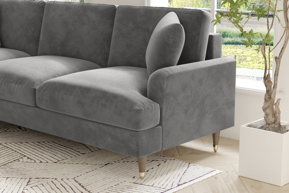 Valencia Freya Velvet Fabric Three Seats with Left Chaise Sofa, Grey