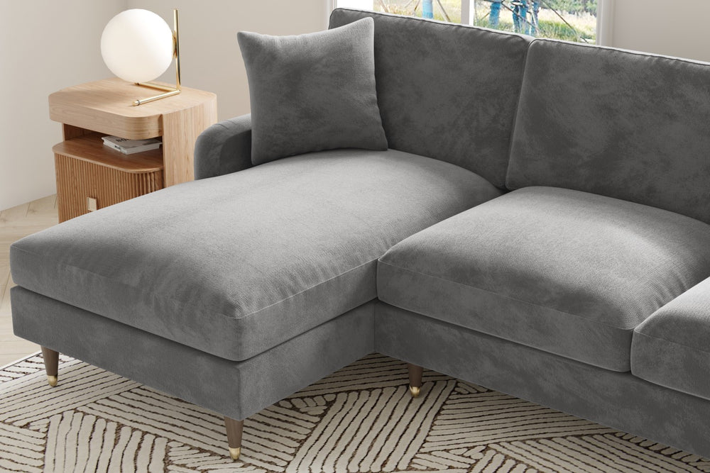 Valencia Freya Velvet Fabric Three Seats with Left Chaise Sofa, Grey