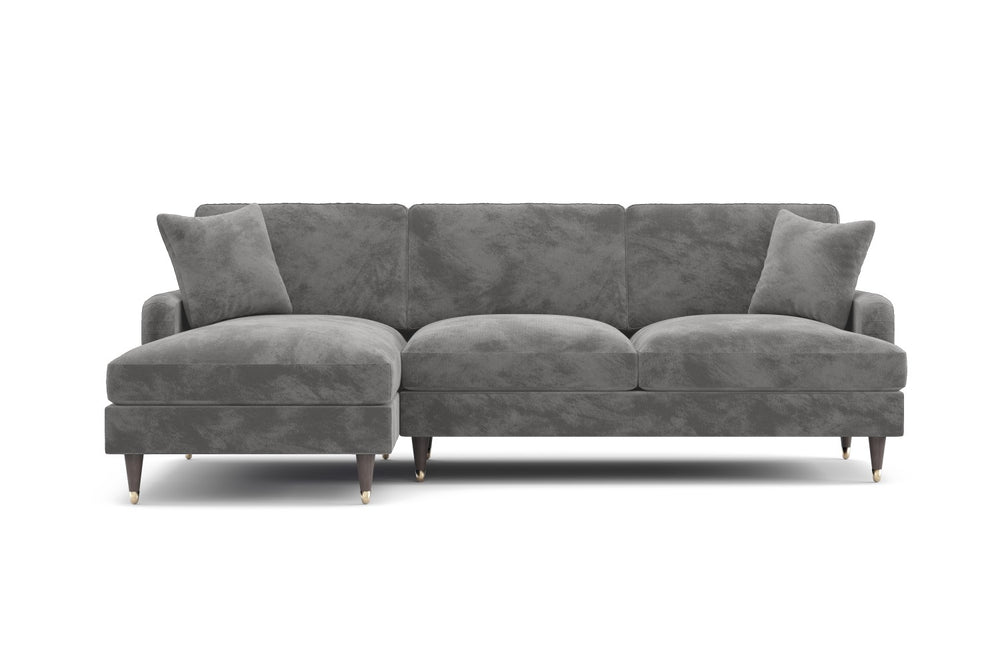 Valencia Freya Velvet Fabric Three Seats with Left Chaise Sofa, Grey