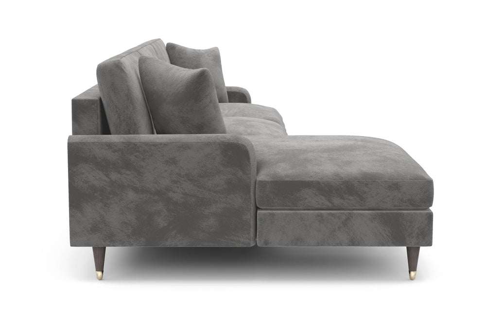 Valencia Freya Velvet Fabric Three Seats with Left Chaise Sofa, Grey