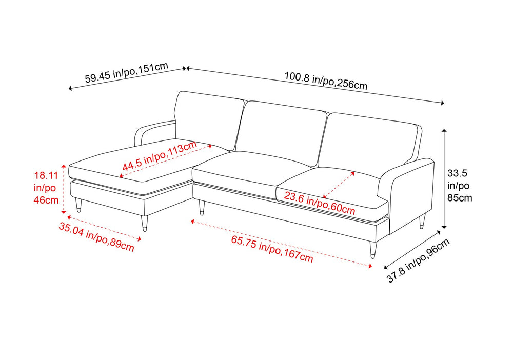 Valencia Freya Velvet Fabric Three Seats with Left Chaise Sofa, Grey