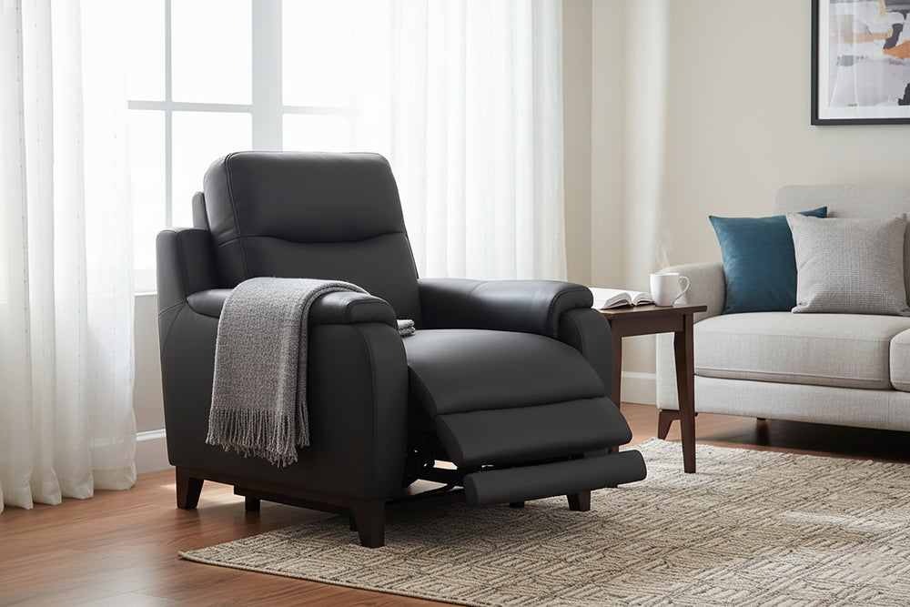Valencia George Top Grain Leather Recliner Seat, Black