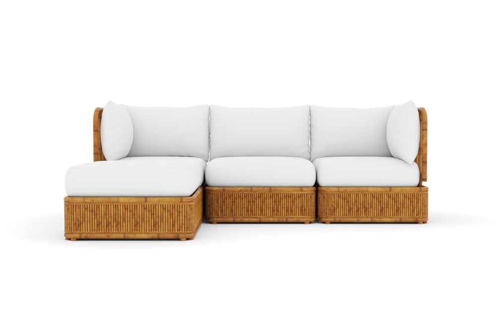 Giulia Fabric and Rattan Frame Three Seats with Left Chaise Sectional Sofa, Beige