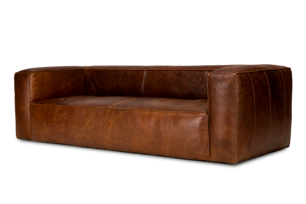 Graz Leather Grande Three Seat Sofa, Chocolate Color