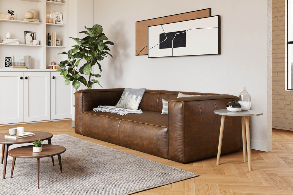 Graz Leather Grande Three Seat Sofa, Chocolate Color