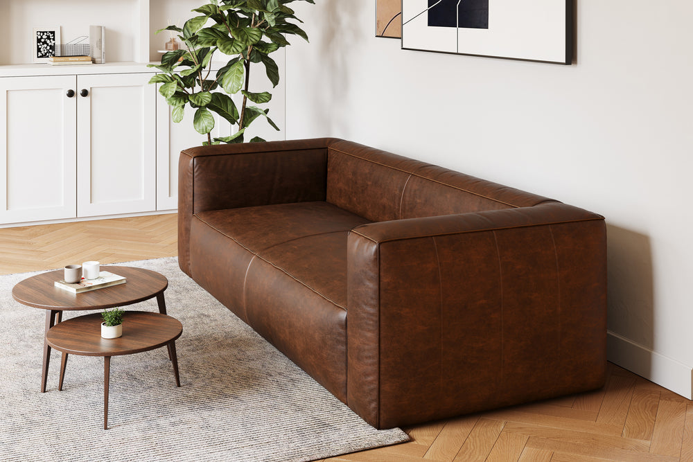 Graz Leather Grande Three Seat Sofa, Chocolate Color