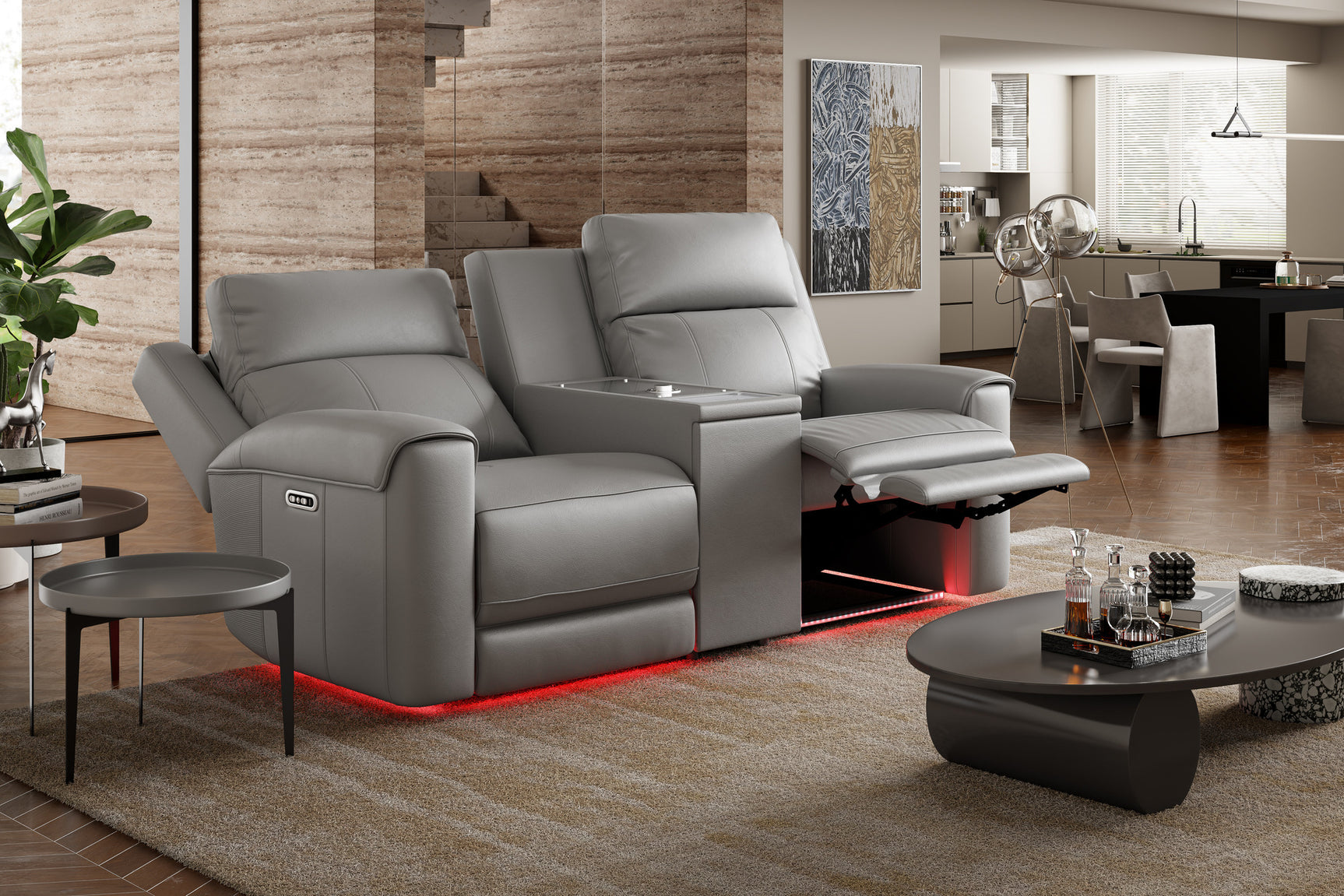 Harbour Immersive Audio Leather Dual Recliner Loveseat Sofa with Heat & Massage & Ventilation