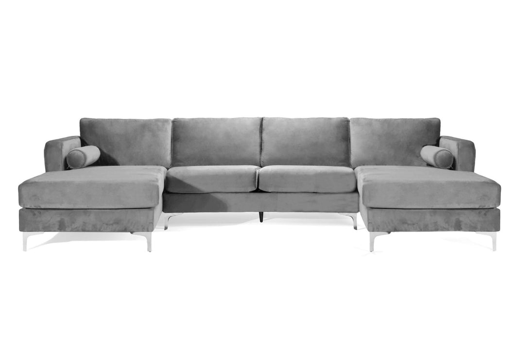 Valencia Helio Fabric U Shape Sofa, Grey Color