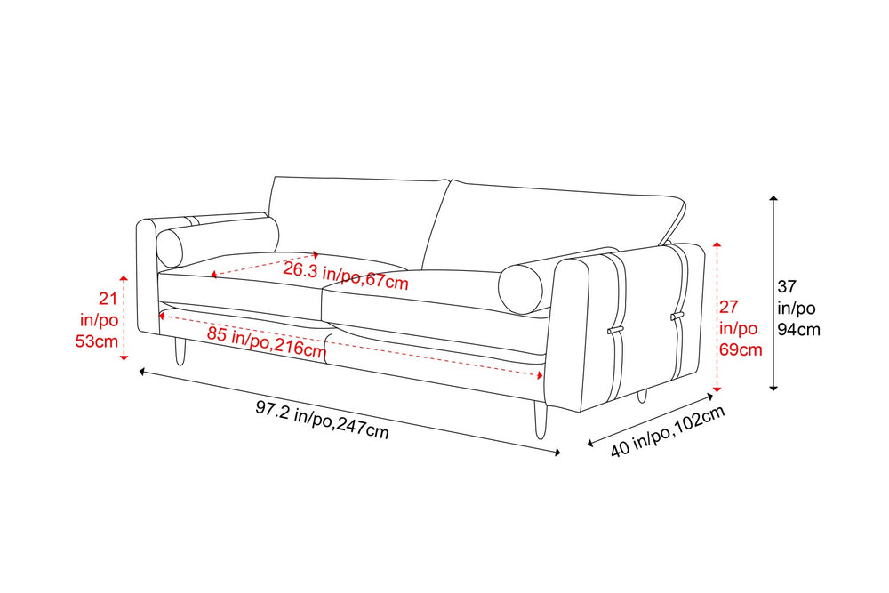 Valencia Elowen Velvet Fabric Grande Wide Seat Sofa, Red