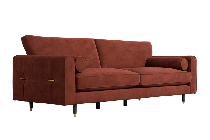 Valencia Elowen Velvet Fabric Grande Wide Seat Sofa, Red
