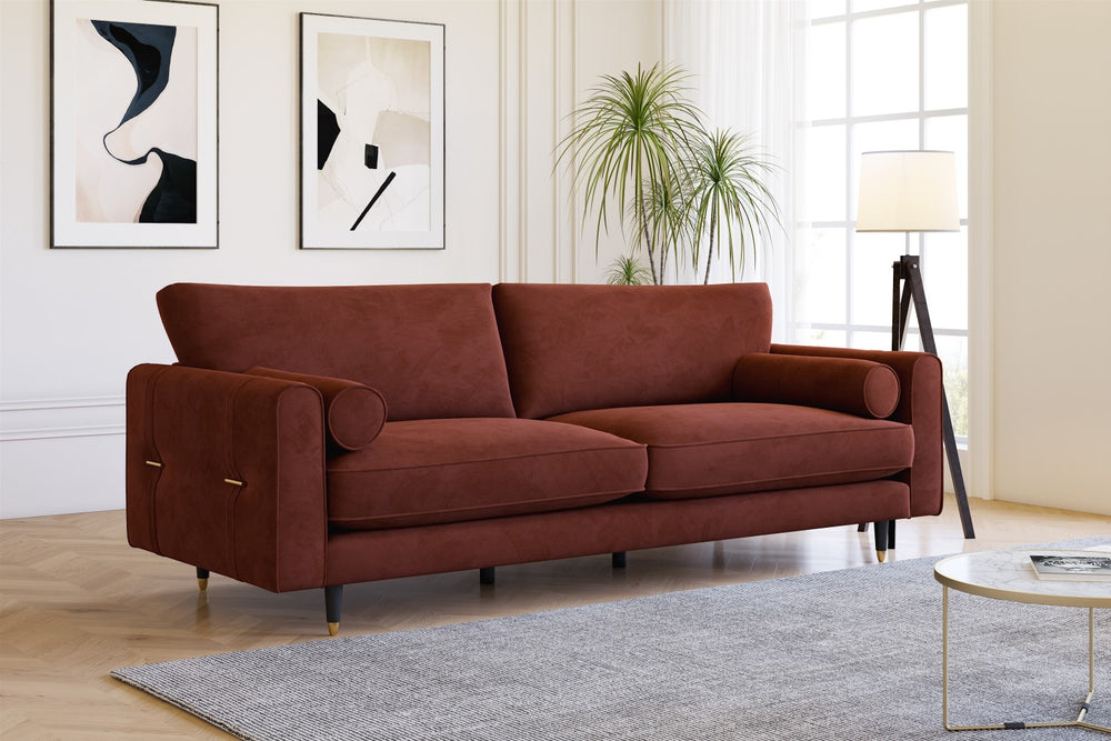 Valencia Elowen Velvet Fabric Grande Wide Seat Sofa, Red