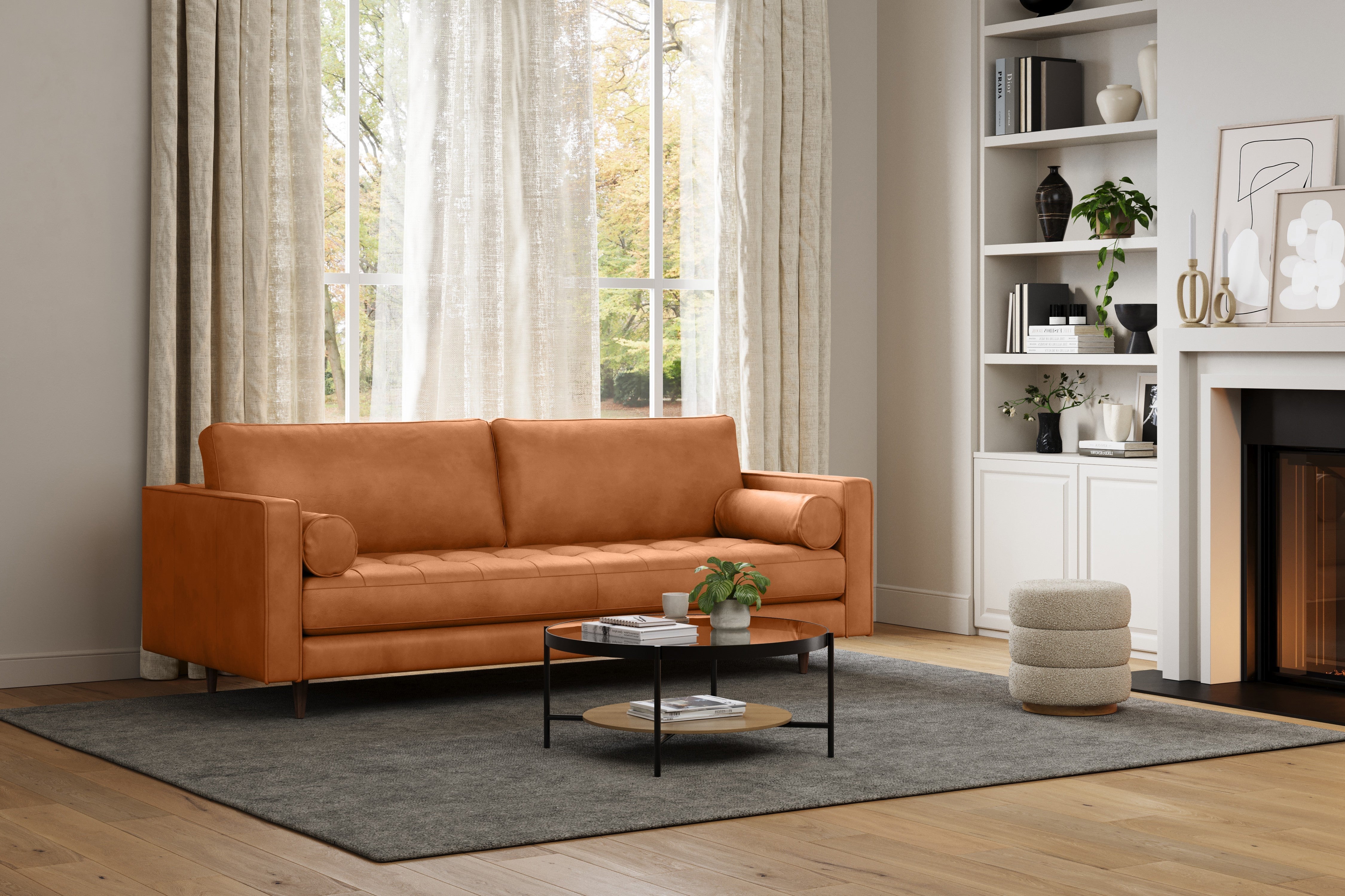 Skinnsofa Cognac