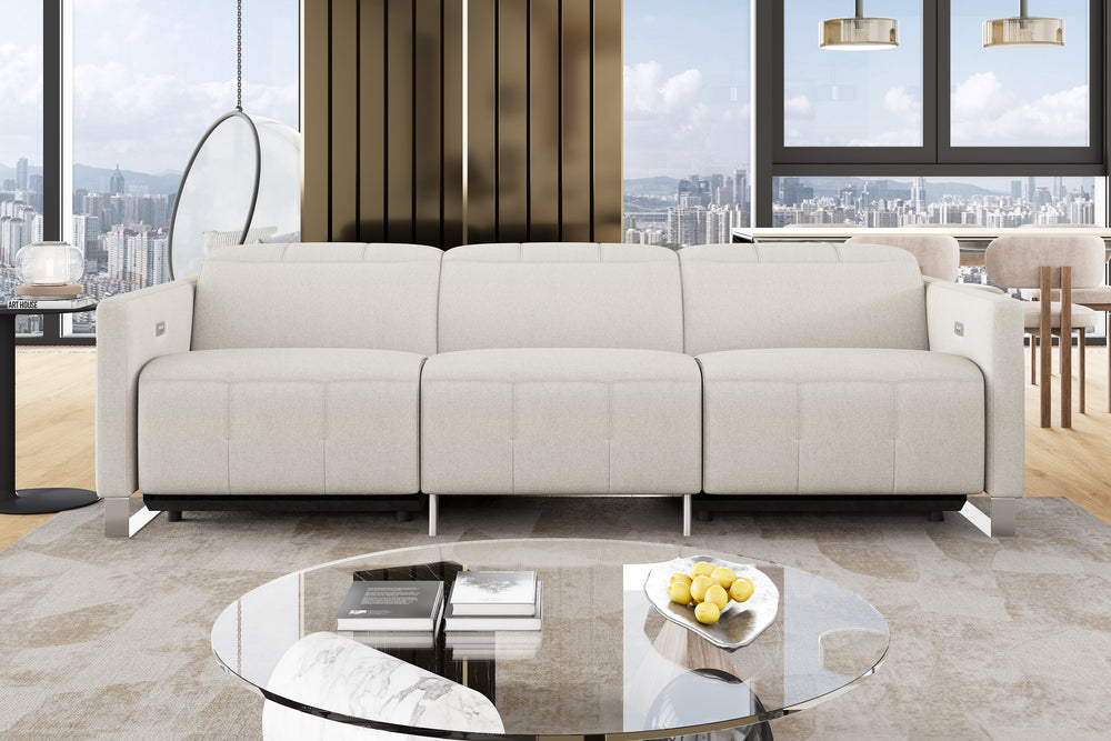 Valencia Isla Modern Fabric Reclining Sofa, Three Seats, Beige