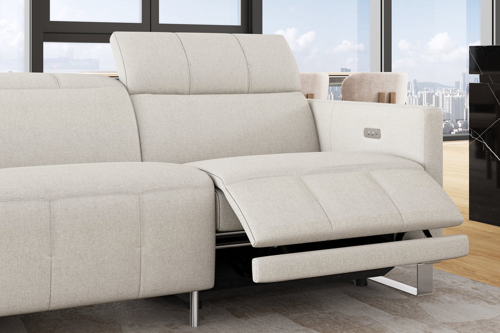 Valencia Isla Modern Fabric Reclining Sofa, Three Seats, Beige