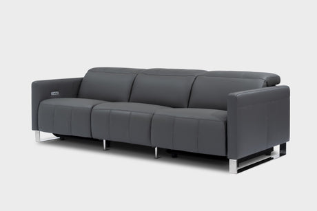 Valencia Isla Modern Top Grain Leather Reclining Sofa, Three Seats, Grey