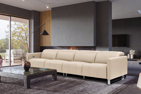 Valencia Isla Modern Top Grain Leather Reclining Sofa, Four Seats, Beige