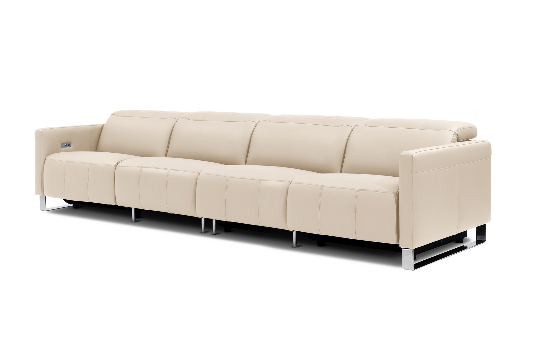 Valencia Isla Modern Top Grain Leather Reclining Sofa, Four Seats, Beige