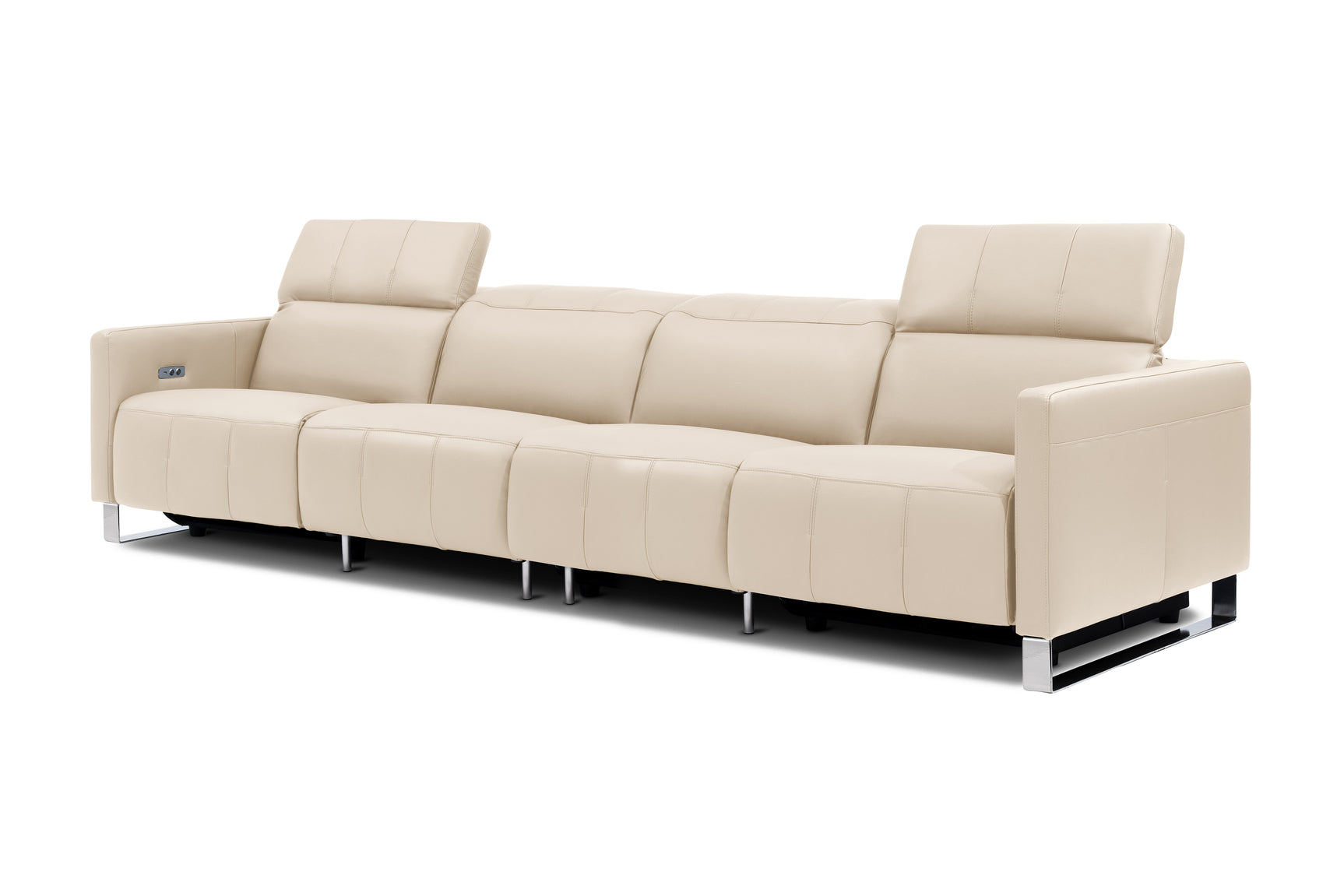 Valencia Isla Modern Top Grain Leather Reclining Sofa, Four Seats, Beige