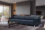 Valencia Isla Modern Top Grain Leather Reclining Sofa, Four Seats, Blue