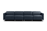 Valencia Isla Modern Top Grain Leather Reclining Sofa, Four Seats, Blue