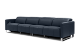 Valencia Isla Modern Top Grain Leather Reclining Sofa, Four Seats, Blue